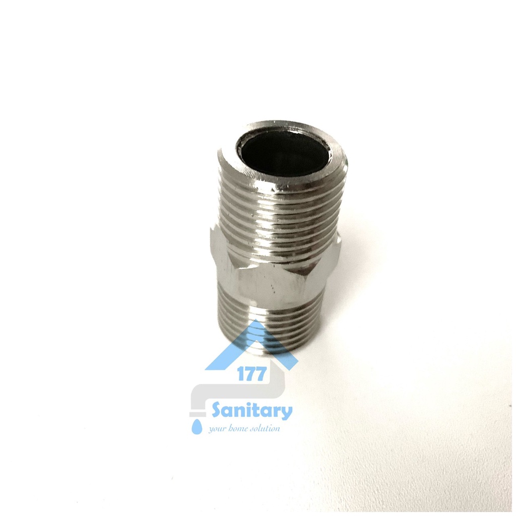 double nepel stainless 1/2 inch 4cm DN4- dobel naple stenlis fitting mur sambungan spart part keran air kran drat 4 cm