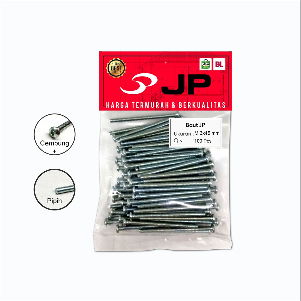 BAUT JP M 3 x 45 MM - SEKRUP SKRUP BAUT JP 3x45 ISI 100 PCS