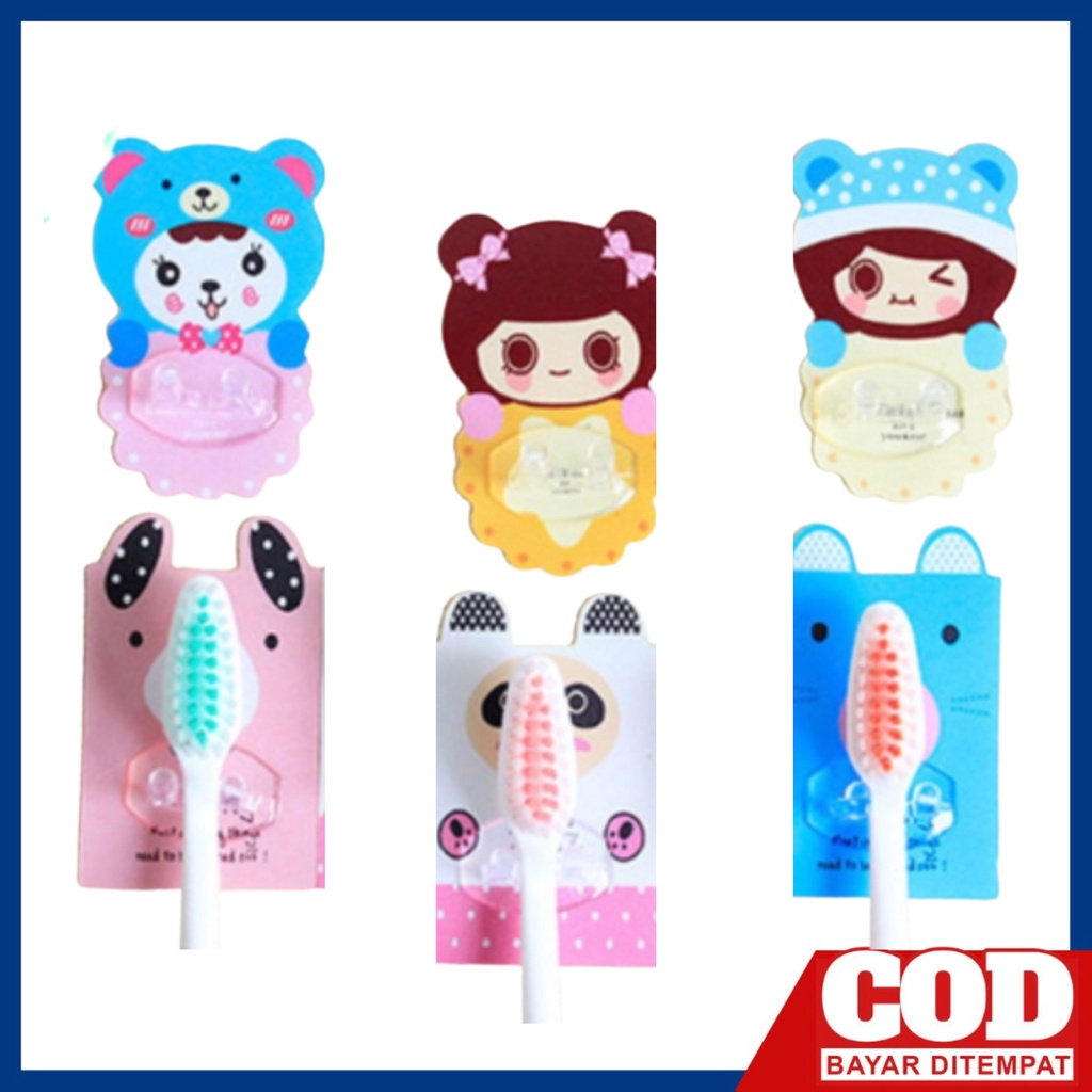 HHM-45 | Set isi 3 pcs Seamless Toothbrush Holder - Tempat Wadah Sikat Gigi Gambar Karakter