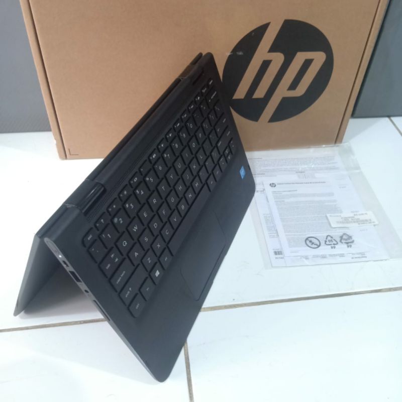 Laptop 2 in 1 Merk HP Pavilion 11-ab128TU Convertible X360 Celeron N4000 Ram 4GB HDD 500GB flip Tablet Tochscreen Fullset dus-5
