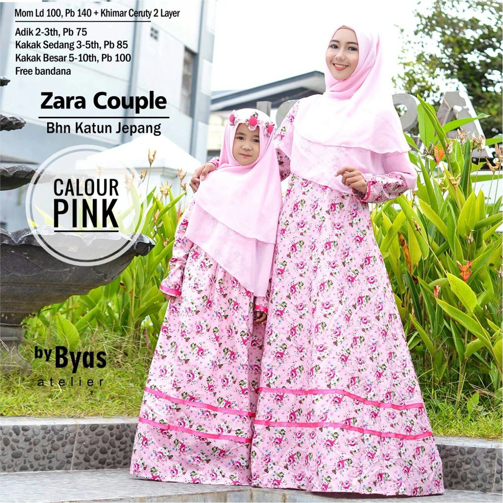  Gamis  Couple  Ibu dan Anak  motif bunga Free Bandana 