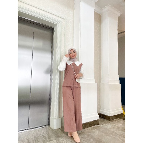 Isla Kimi Set Velvet - Friska Pants - Pakaian Wanita - Blouse Korea - Textured Knit Cotton-3