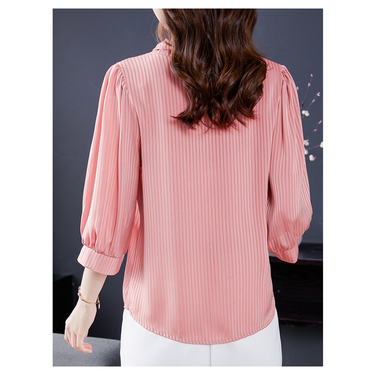 COD 2022 New Fashion Korean Style 3/4 Sleeve Casual Work Blouse for Women Blue Pink Green White Summer Shirts 2023t Baju Kemeja Wanita Kekinian