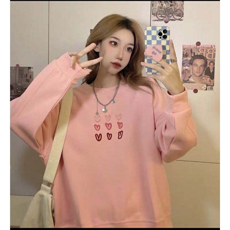 Sweater LOVE HEART (SABLON) BIG SIZE (S - 6XL) Jaket Wanita Oversize Korean Fashion Cute Loose Long Sleeve Jumbo 5XL 4XL 3XL 2XL XL L M Harajuku Sweatshirt Pink Tosca Soft