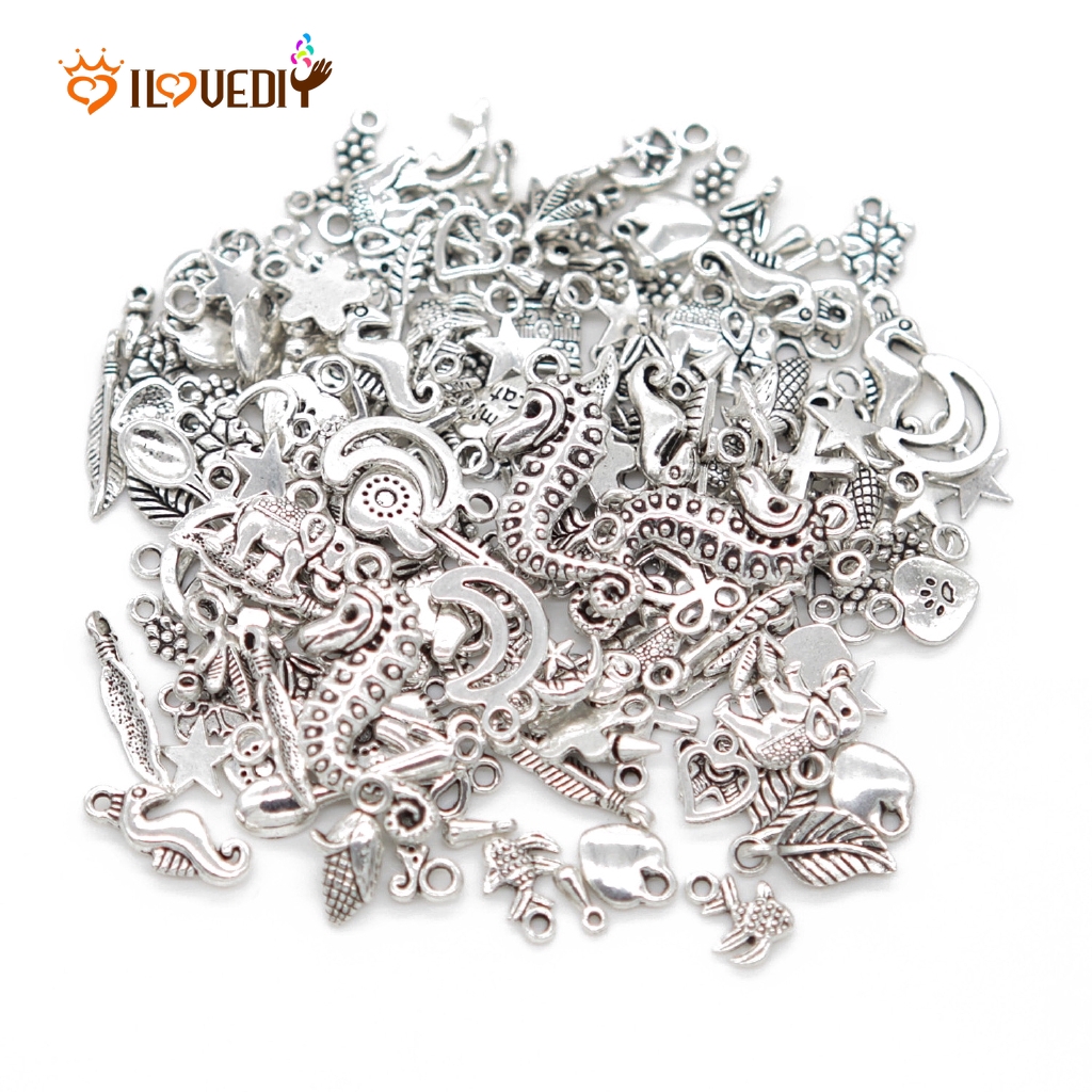 [100Pcs Mixed Styles][Tibetan Silver Metal Charms Pendants][Suitable for Necklace,Bracelets,Earrings,Jewelry DIY Making]