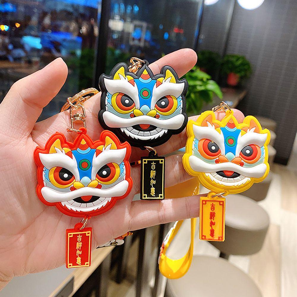 NEEDWAY Lion Dance Gantungan Kunci Pasangan Lucu Kunci Mobil Tergantung Ransel Liontin Kunci Gesper Alloy Key Lanyard