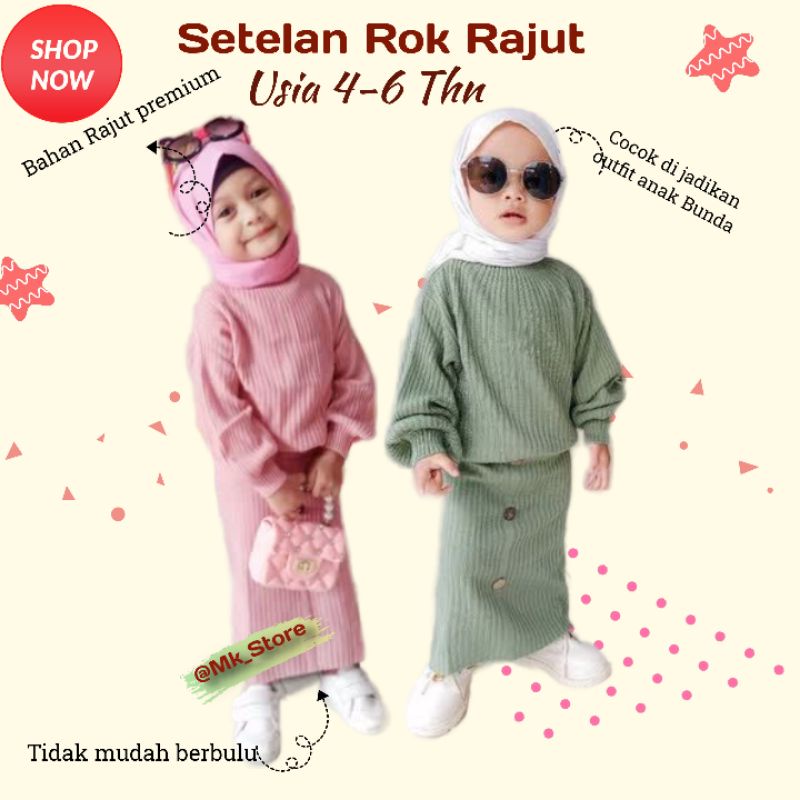 Setelan Rajut Baju Dan Rok Span Anak 4-6 Tahun Rajut Premium