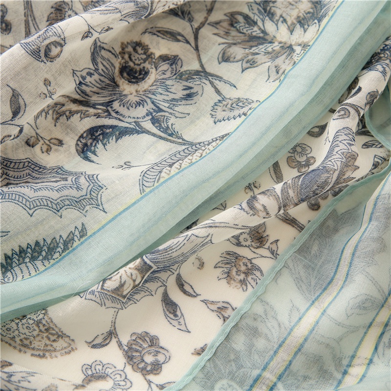 ITSFRIDAY 052223 Premium Scarf Selendang Pashmina Syal Shawl Pasmina Hijab Import Motif Flower Clasic Cream Mint Tassel-6
