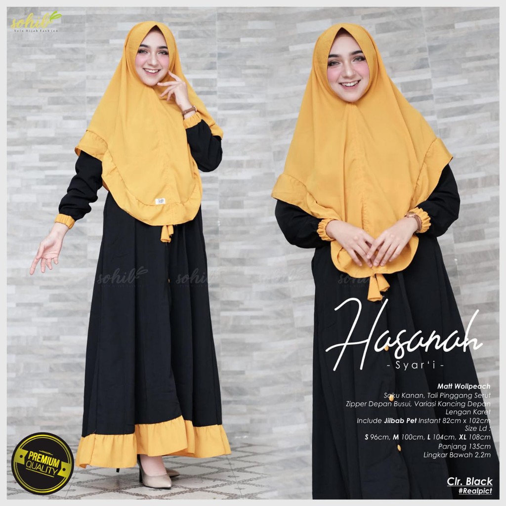 HASANAH GAMIS SYARI DRESS MUSLIMAH SET JILBAB ORI BY SOHIB