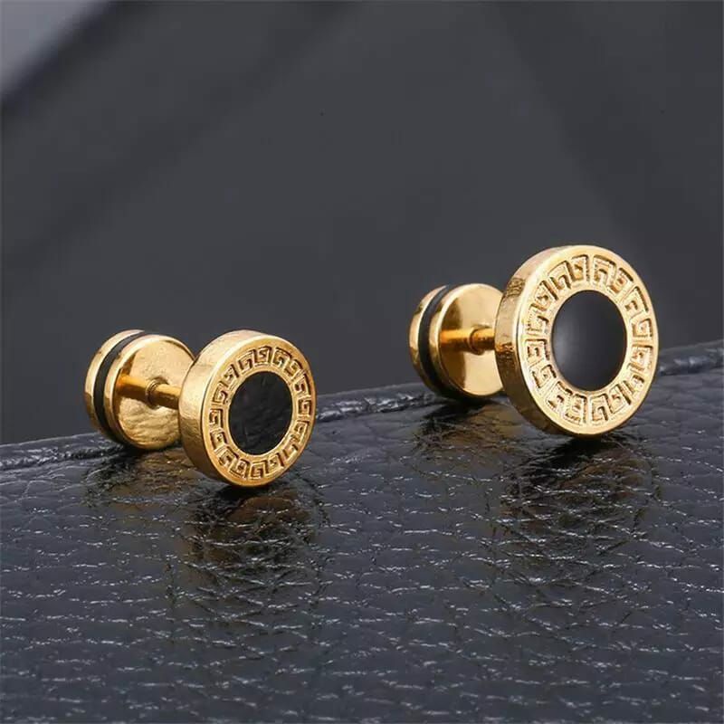 Anting Roda Romawi  Pria Wanita Anting Titanium antikarat Terlaris Gold Silver Hitam