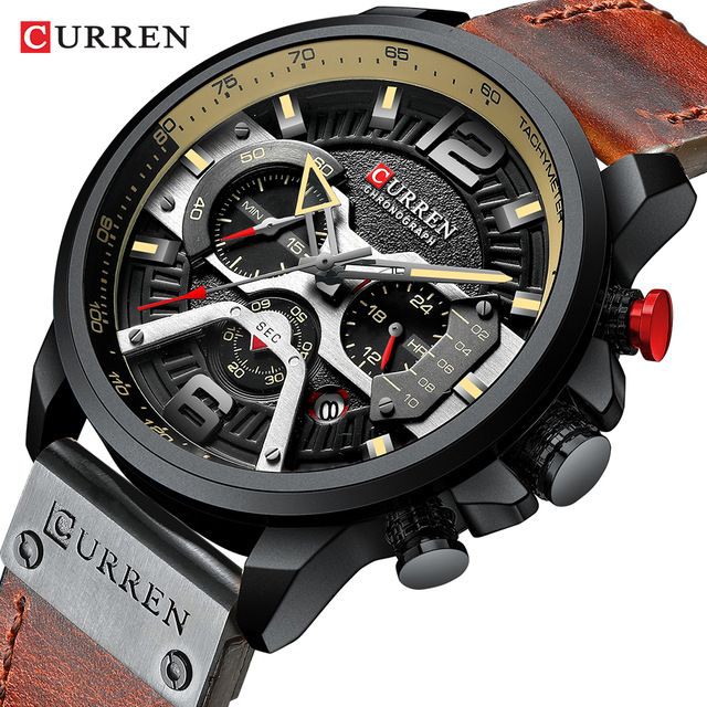 CURREN 8329 Jam Tangan Pria Analog Tali Kulit Chronograph Aktif WATCHKITE WKOS