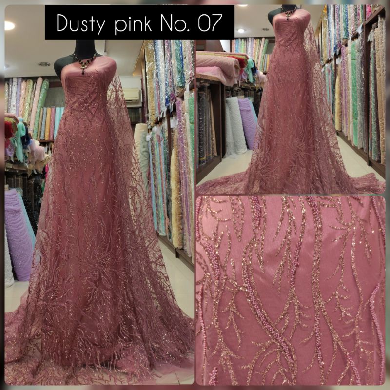 KAIN Tile Brokat Sugar Candy Crush Akar Payet Dusty Pink