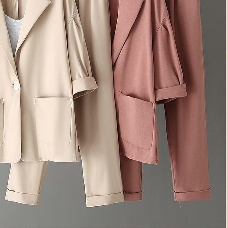 ➹ - Cavarez One Set Korean Style Premium Fashion Baju Setelan Wanita Remaja 2in1 Kerja Kantoran Musl