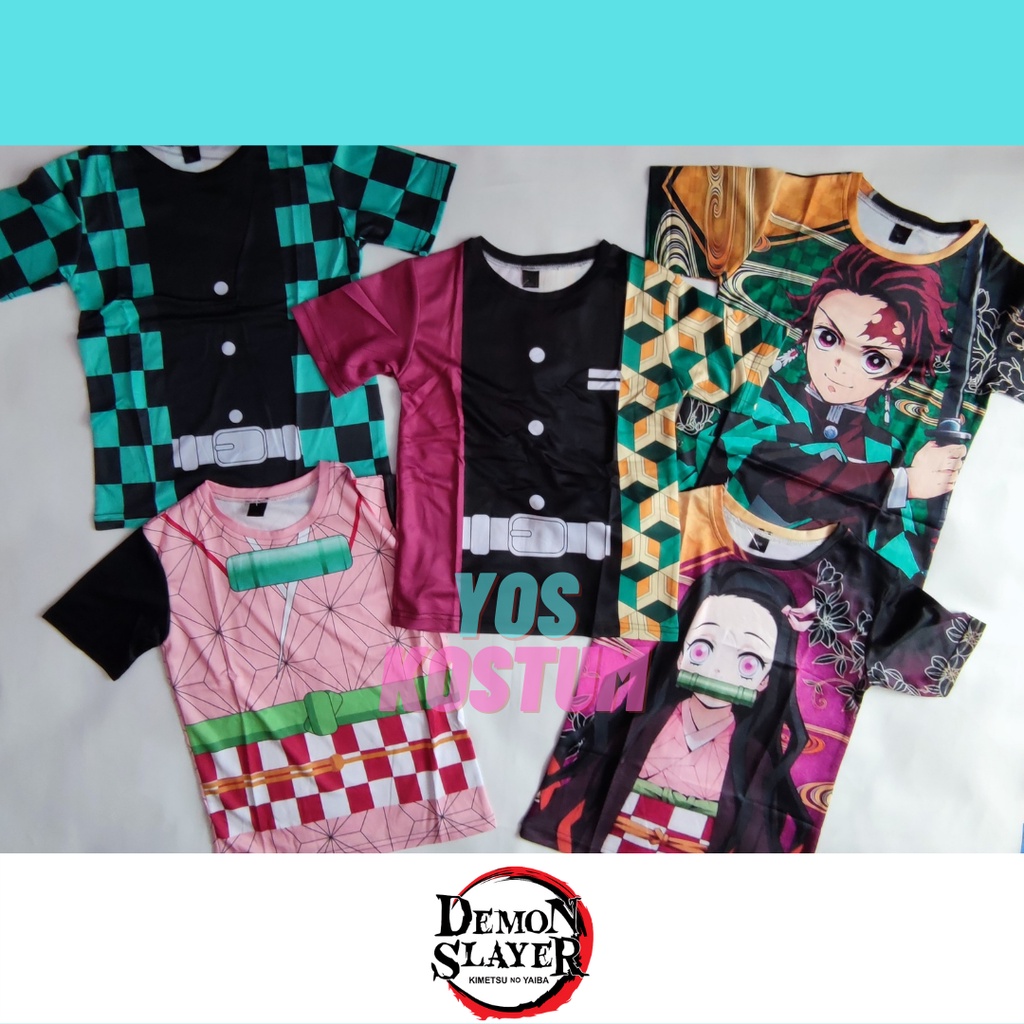 Kaos Demon Slayer Anak Laki Perempuan Baju Anime Jepang Kimetsu No Yaiba Tanjiro Nezuko Import