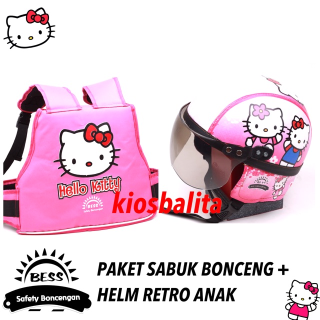 FREE MASKER!! PAKET SABUK BONCENGAN MOTOR ANAK DAN HELM RETRO SHINCHAN ANAK