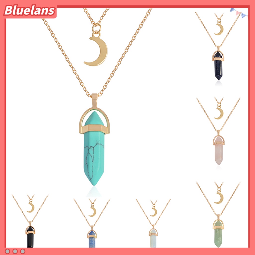 Kalung Dengan Liontin Bentuk Bulan Heksagonal Berlapis Untuk Kencan