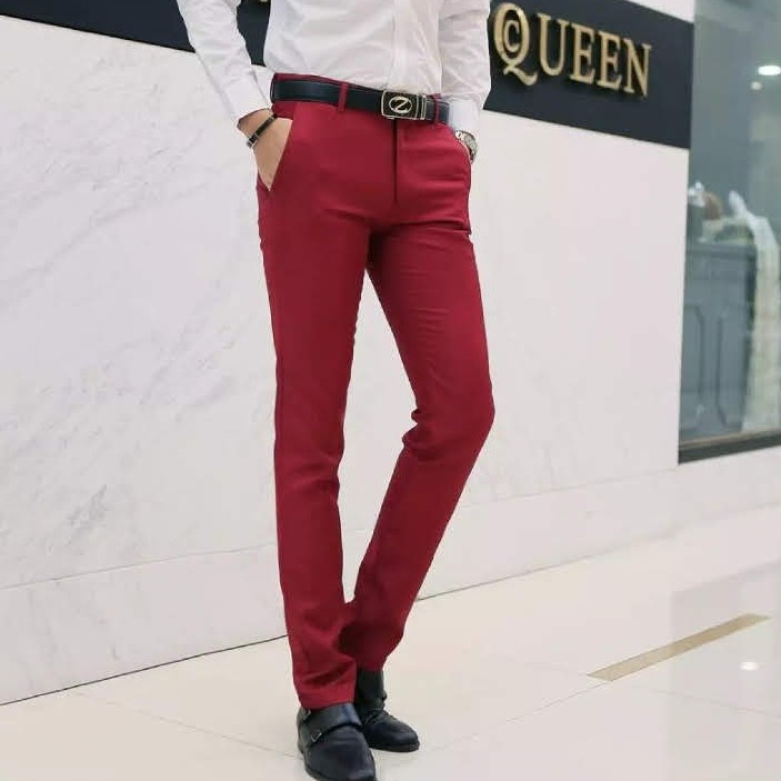 CELANA KERJA PRIA - CELANA SLIMFIT FORMAL PRIA WARNA MAROON HIGH TWIST ORIGINAL NIKAYU