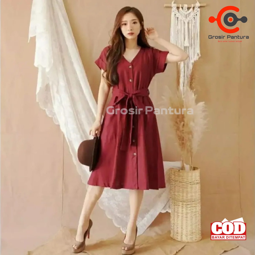 Dress wanita amanda manopo busui full kancing casual lengan pendek kekinian