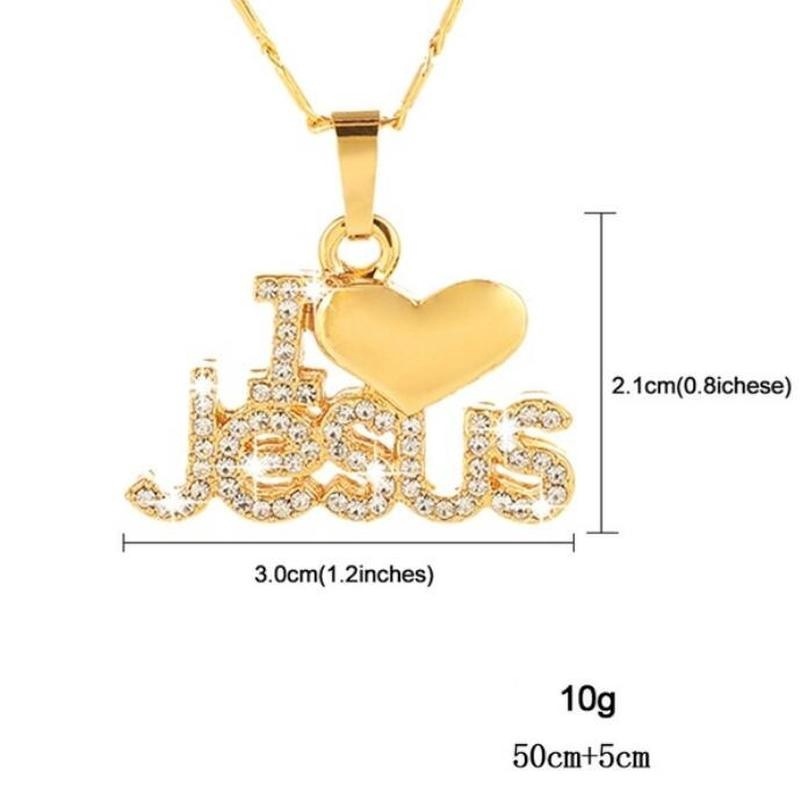 Kalung Liontin Hati Motif Tulisan Jesus Gaya Hip Hop Untuk Wanita