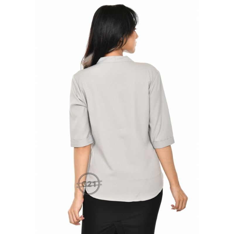 Kemeja Putih Wanita Baju Atasan Blouse Kameja Warna Putih Hitam Polos Kerja Kantor Formal Casual Wanita Lengan Panjang 3 4 Blus Kasual Murah Bahan Premium Quality