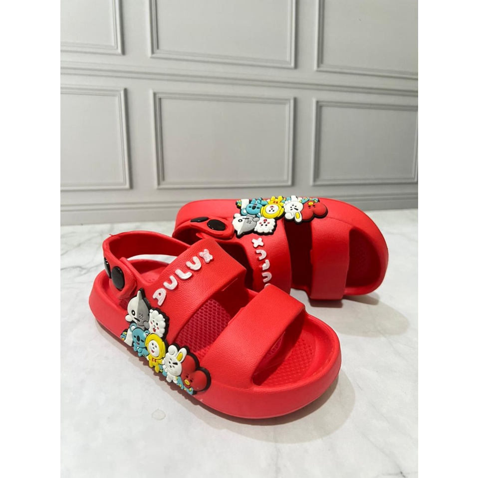 DX-391E Sandal Gunung Anak Perempuan / Sandal Selop Dua Tali Tali Belakang Motif BT21 Merek Dulux Ukuran 20-25