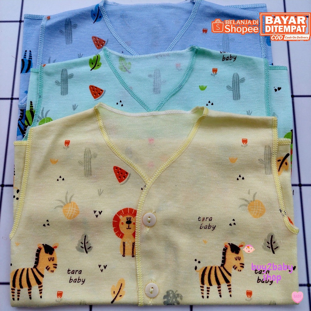 Baju bayi model kutung katun full print color dan putih TARA 0-3 Bulan 3 PCS