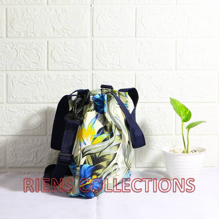 RIENS COLLECTIONS. SLING BAG TAS SELEMPANG KANVAS MOTIF BUNGA SEPATU BIRU