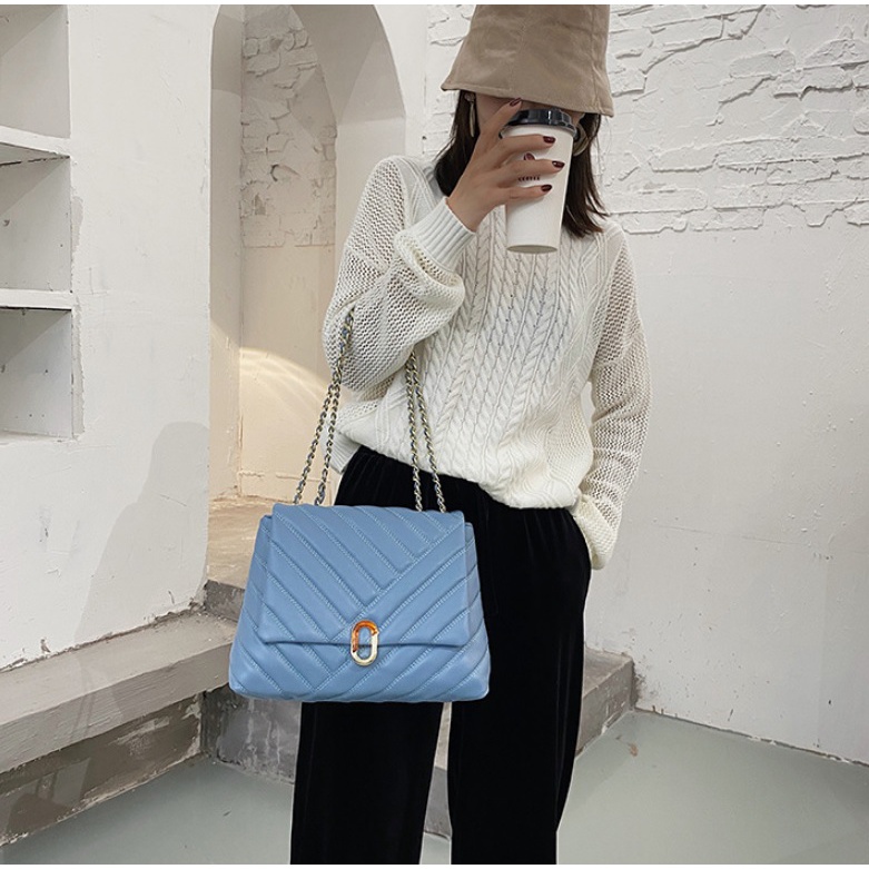 BJ15248 - BEIGE/BLACK/BLUE - TAS BAHU SLEMPANG SHOULDERBAG TALI RANTAI ELEGAN IMPORT TERMURAH JAKARTA ELJ5248 BQ2932 JT6024 LT1961 CR7799 GT1964