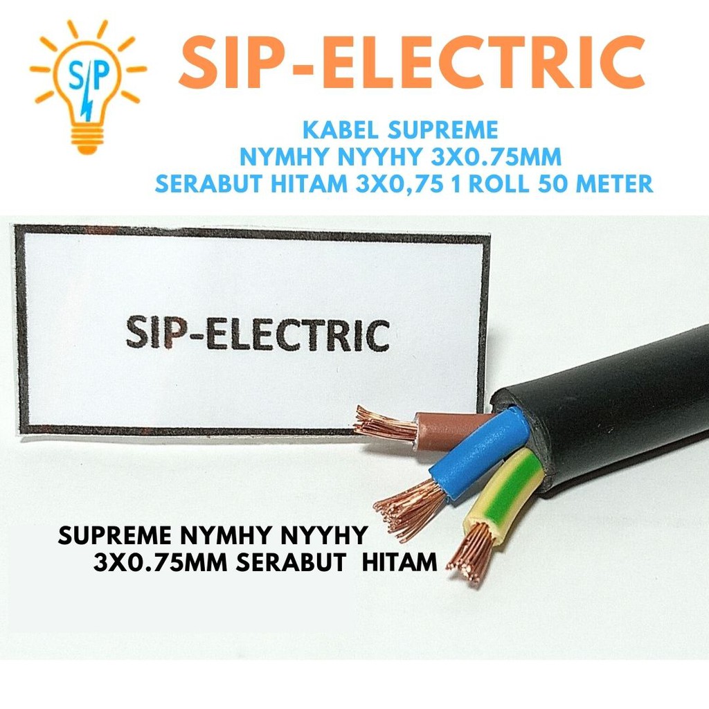 Kabel Supreme Nymhy Nyyhy 3X0.75 Mm Serabut Hitam  / Supreme Nymhy Nyyhy 3X0,75 Eceran
