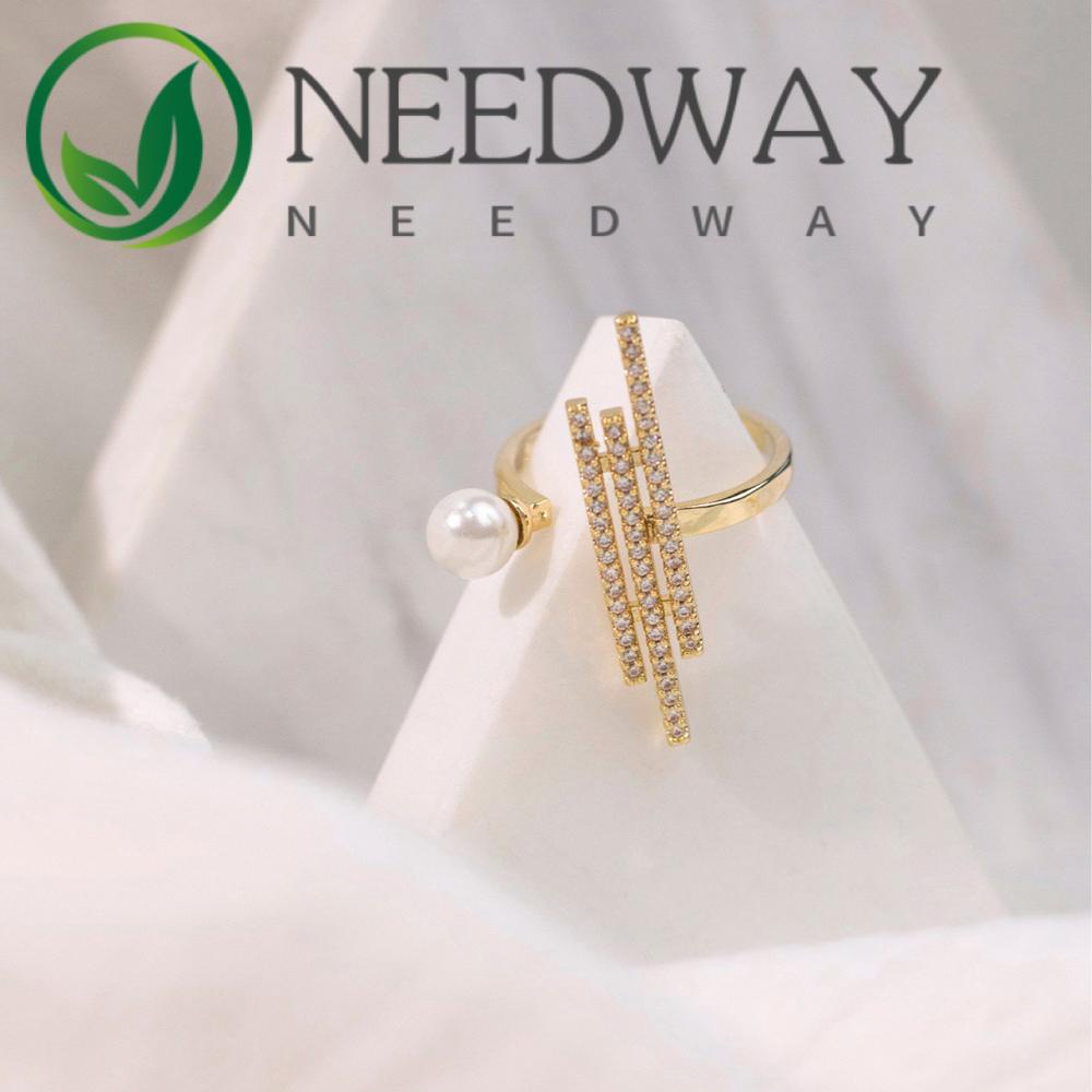 Needway  Gifts Pearl Rings Versatile Women Jewelry Open Rings Women Accessories Shell Fashion Geometric Square Index Finger Ring