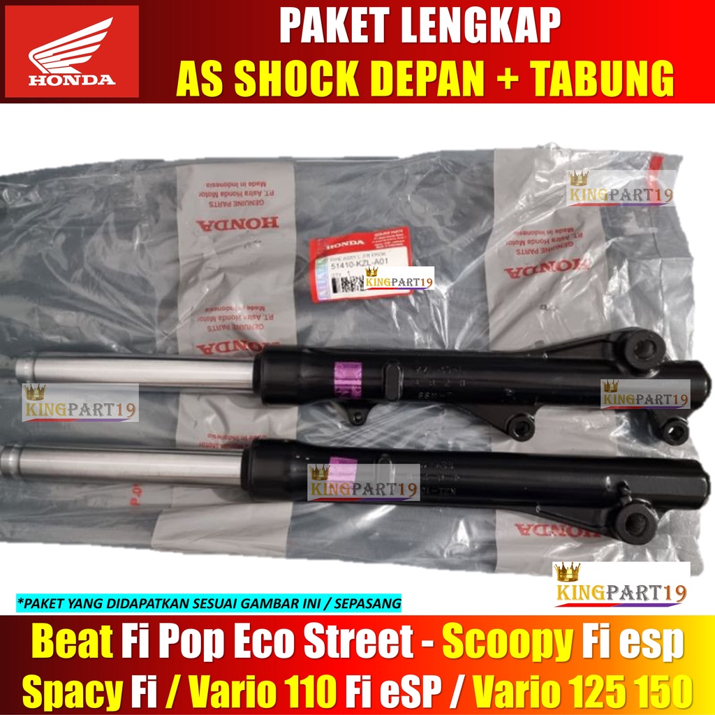 SHOCKBREAKER DEPAN KOMPLIT PLUS TABUNG BEAT FI ESP SCOOPY FI ESP VARIO 110 FI LED ESP VARIO 125 150 LED VARIO 125 TECHNO AS SHOCK DEPAN PLUS TABUNG KZL K25