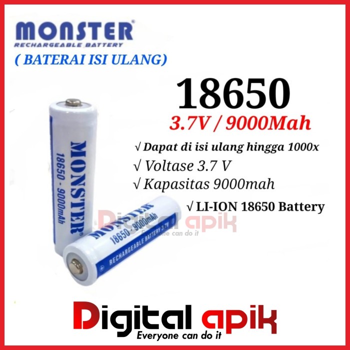 Baterai 18650 Batre Isi Ulang Battery Cas Senter Laser Li-iON 9000 mAh