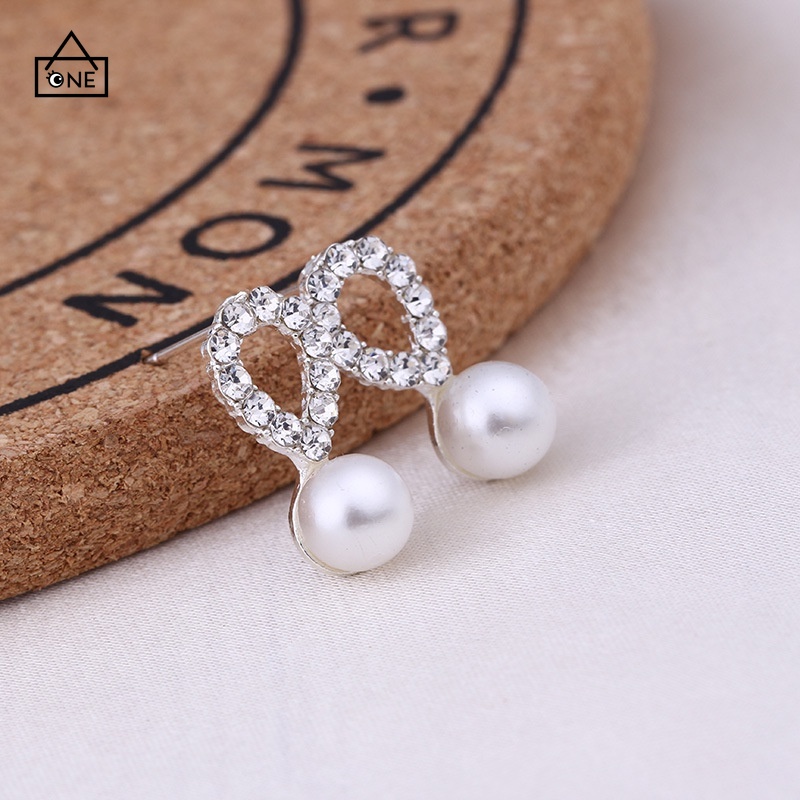 COD❤Anting ​Korea Mutiara Pejantan Kristal Fashion Wanita Murah Hati Mutiara Pesona Zirkon Fashion Korea