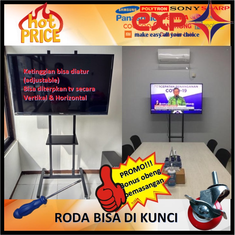 Garansi cocok!!! Bracket TV Standing 32&quot; s/d 65&quot; UNIVERSAL pakai RODA KOKOH 100% BESI MURNI-7