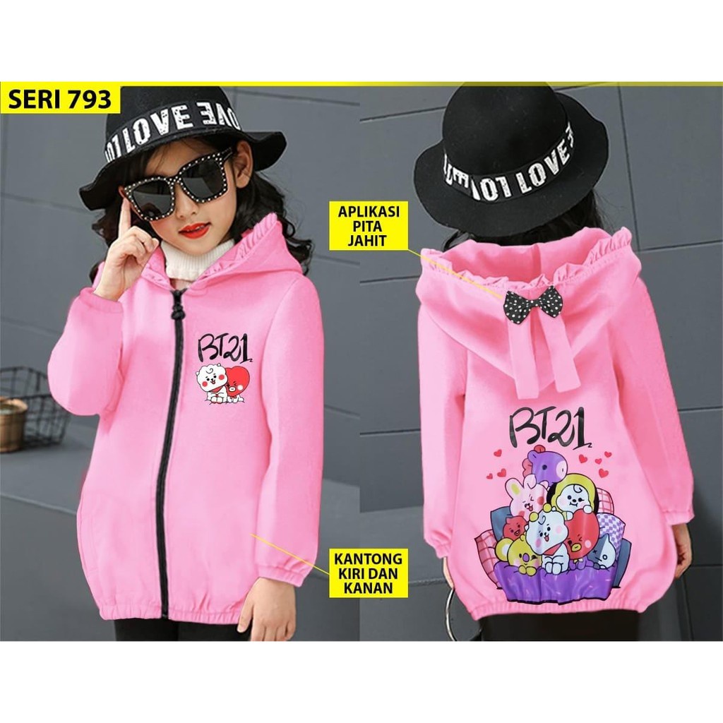 Jaket Anak Aneka Karakter Jaket Anak Bts / Bt21 - Jaket Bt21 - Sweater Bts Anak Cewe -Mantel Anak -J