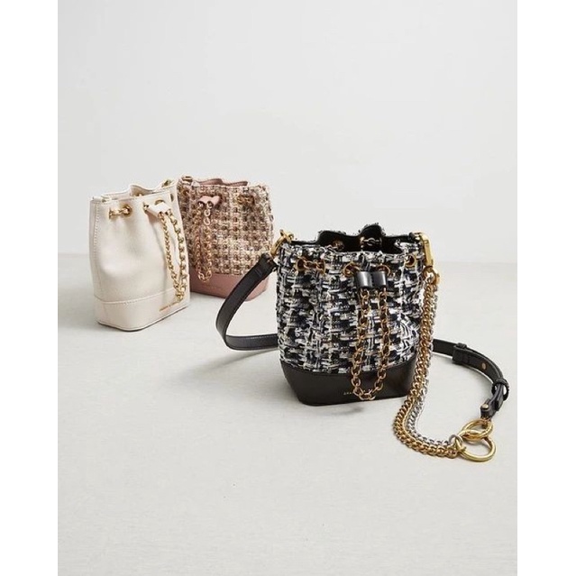 Tas Wanita Chunky Chain Bucket Tweed