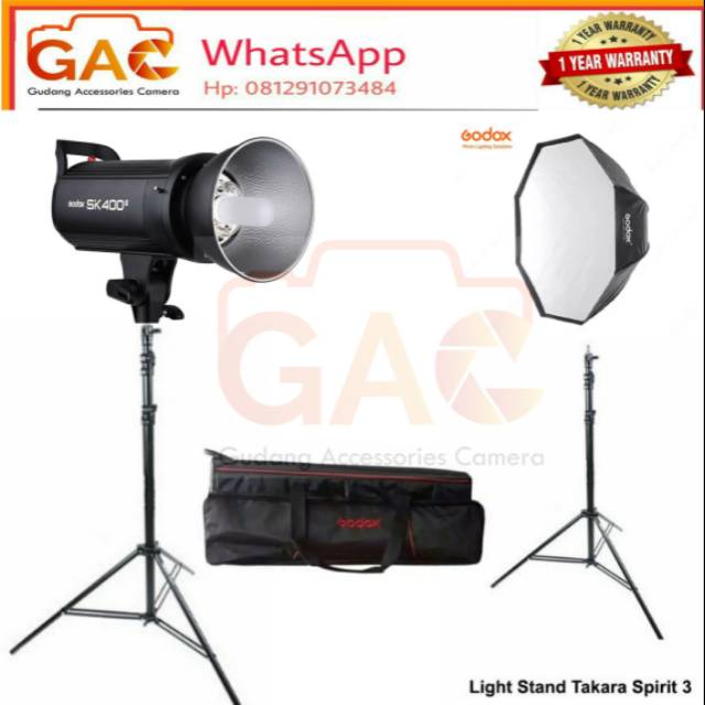 Paket hemat GAC LAMPU studio GODOX SK-400II SK400II + tas + softbox octagonal+stand Takara spirit3