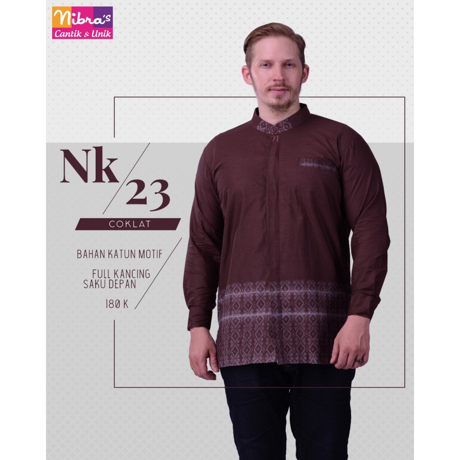 Baju Koko Lengan Panjang Warna Coklat & Biru Muda NK23