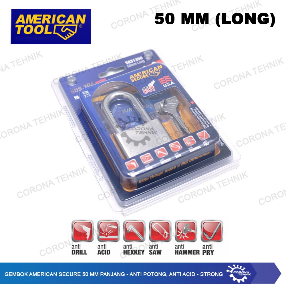 American  - Gembok Secure 50 mm Panjang - Anti Potong, Anti Acid - Strong