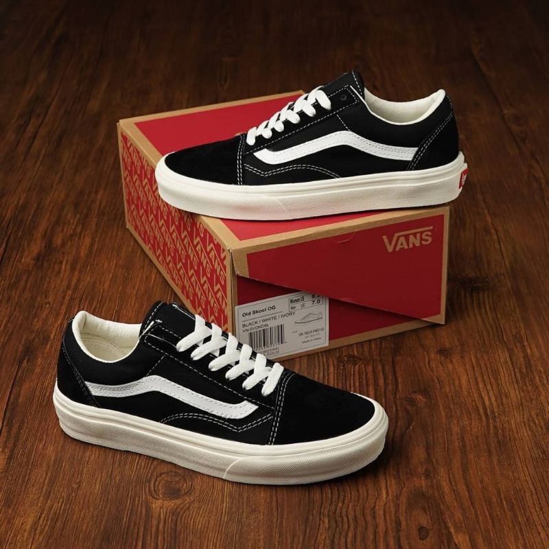 Sepatu sneaker vans old skool black white og premium bnib