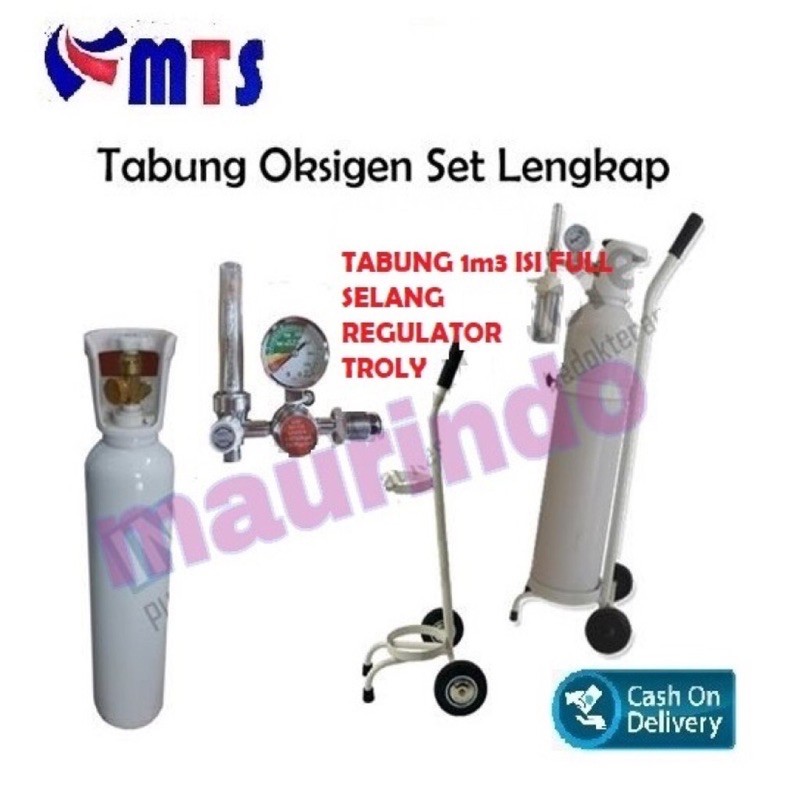 COD - Tabung Oksigen 1M3 Komplit Troly Dan Regulator Set Lengkap