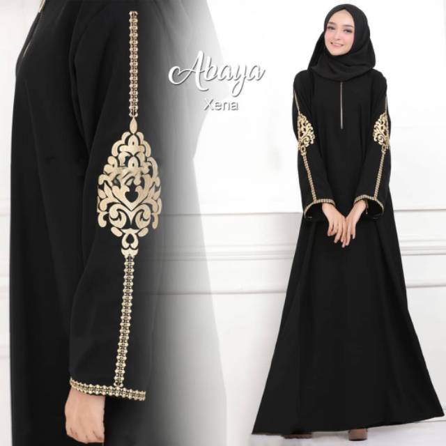 Abaya Gamis Arab Hitam Bordir Xena couple (Busui)