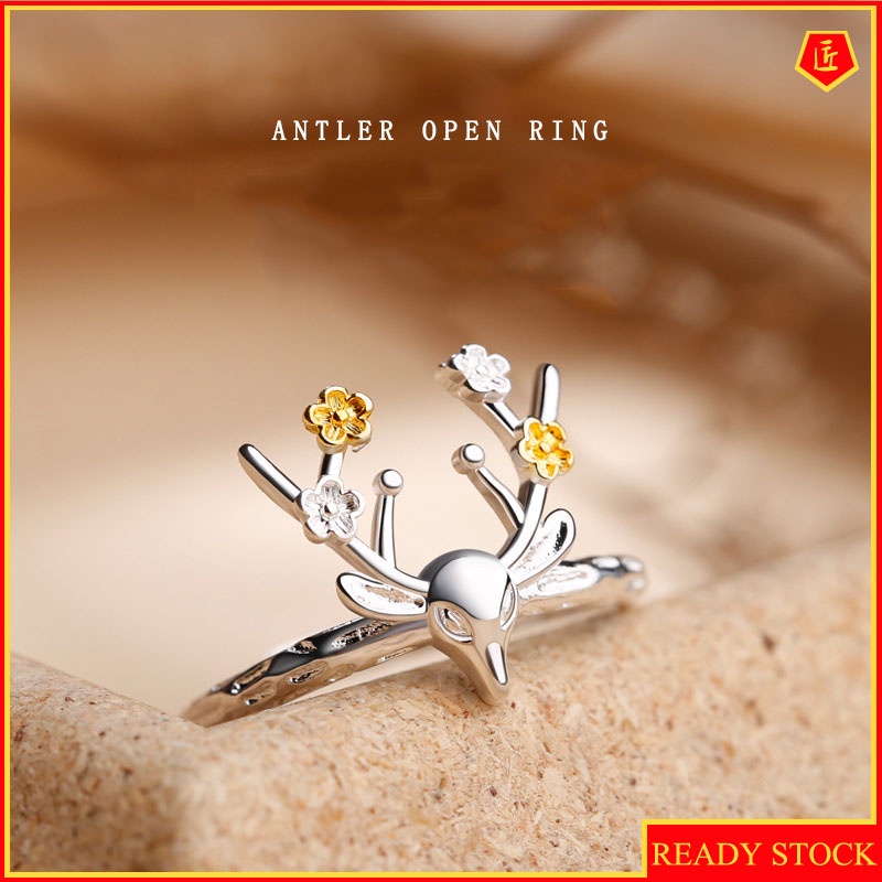 [Ready Stock]S925 Silver Flower Deer Ring Graceful Personality