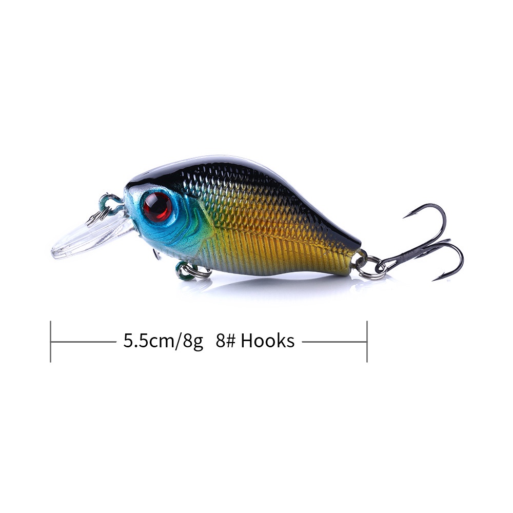 Hengjia 1pc Umpan Pancing Hardlure Tiruan Bentuk Ikan 5.5CM 8G Dengan Kail Treble 8# Umpan Pancing Crankbait Dengan Kail Treble