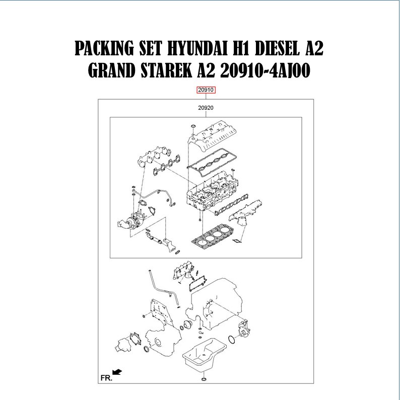 Packing Set H1 Diesel A2 Gasket Set Hyundai H1 Diesel Grand Starek A2 20910-4AJ00