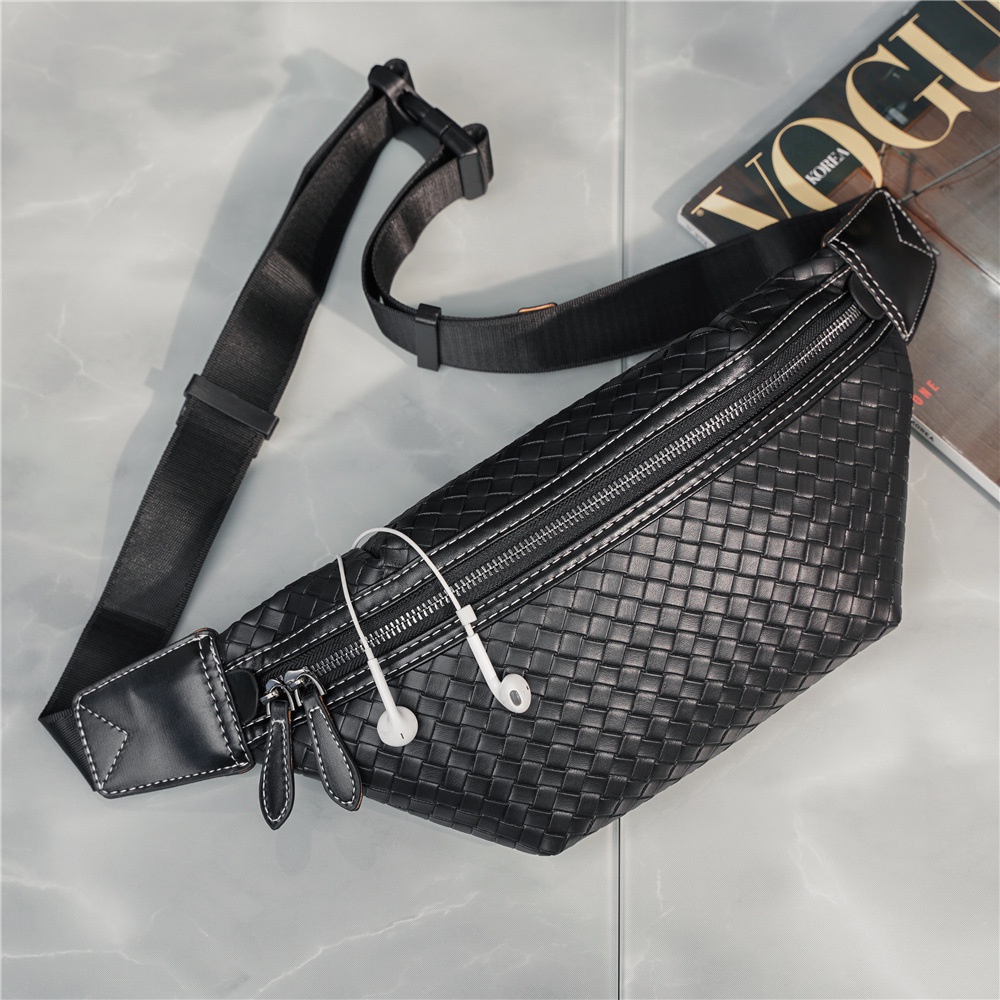 Tas Selempang Kulit Pria Waistbag import motif anyam tas bahu cowok tas jalan tas kondangan