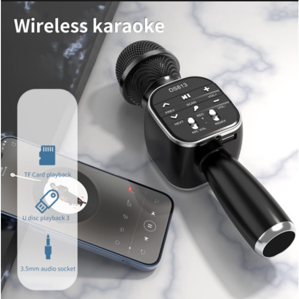 DS813 Speaker Microphone Bluetooth BT5.0 KTV Suara Jernih Mikrofon Kondensor Universal