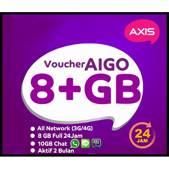 Voucher Axis AIGO 8 GB + 10GB Chat  24jam Vocer Kuota
