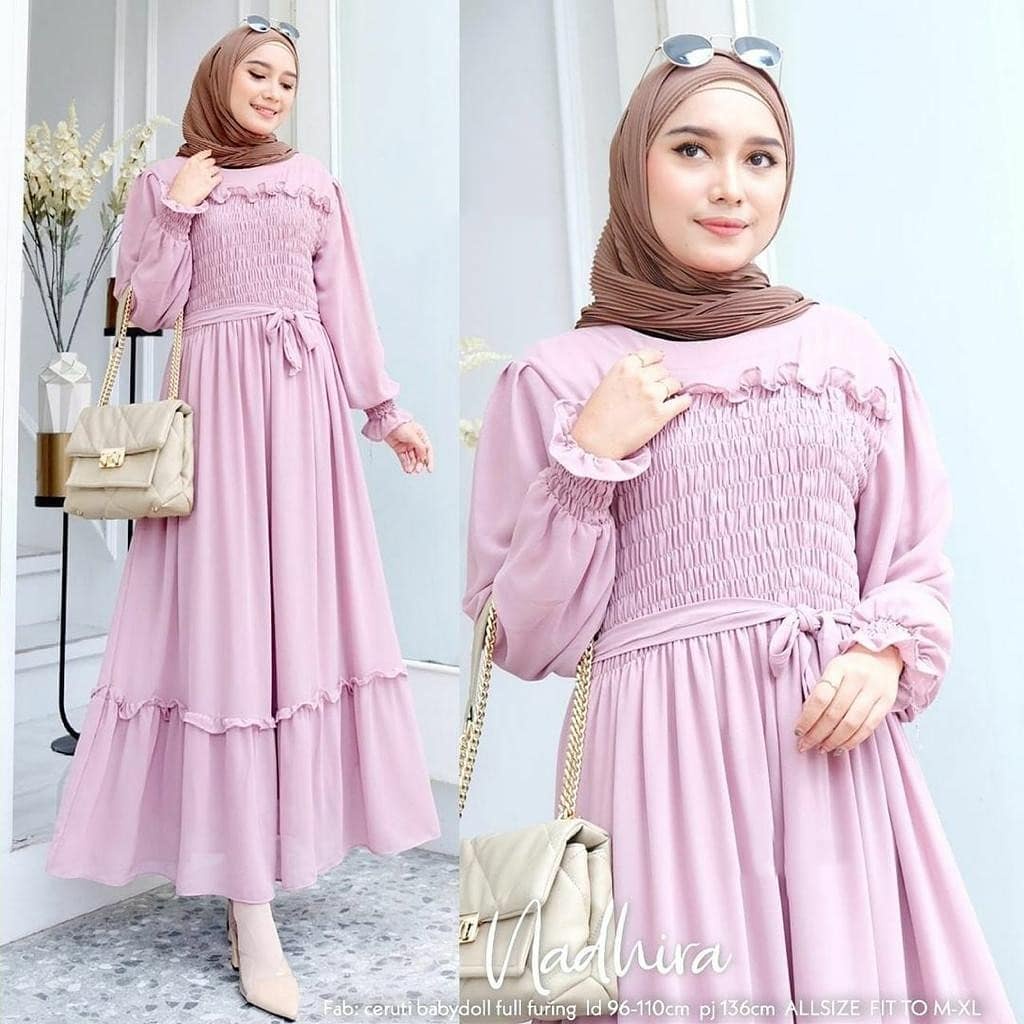 NADHIRA MAXI BL CERUTY BABYDOLL FULL PURING LD 100 CM PB 140 CM TALI PINGGANG MENYATU Baju Gamis Wanita Terbaru 2022  GAMIS WANITA TERBARU KEKINIAN SIMPLE DAN ELEGAN 2022 Bahan Ceruti Sifon Baju Korea Style