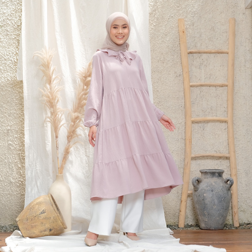 TUNIK ORIA - LONG TUNIK WANITA MUSLIM POLOS CRINGKLE by Raline Mode